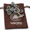 King Chain With Wolf Head &amp; Gold Trimmed Mjolnir Pendant