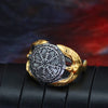 Golden Raven Holding Vegvisir Ring