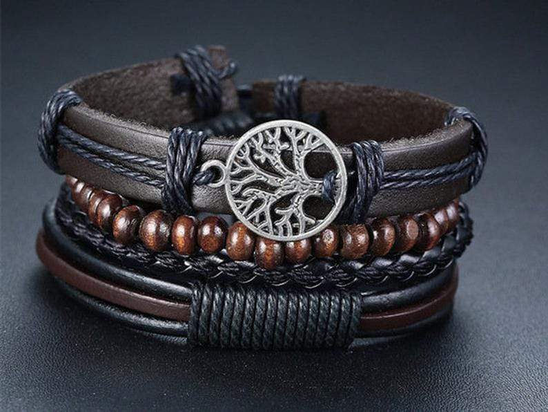 Leather Stainless Steel Bracelet Special Geometric Pattern Multi Layer  Bracelet | eBay