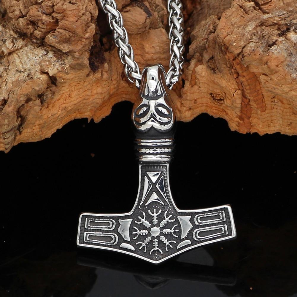 Odins-glory Steel Vegvisir Mjolnir Necklace
