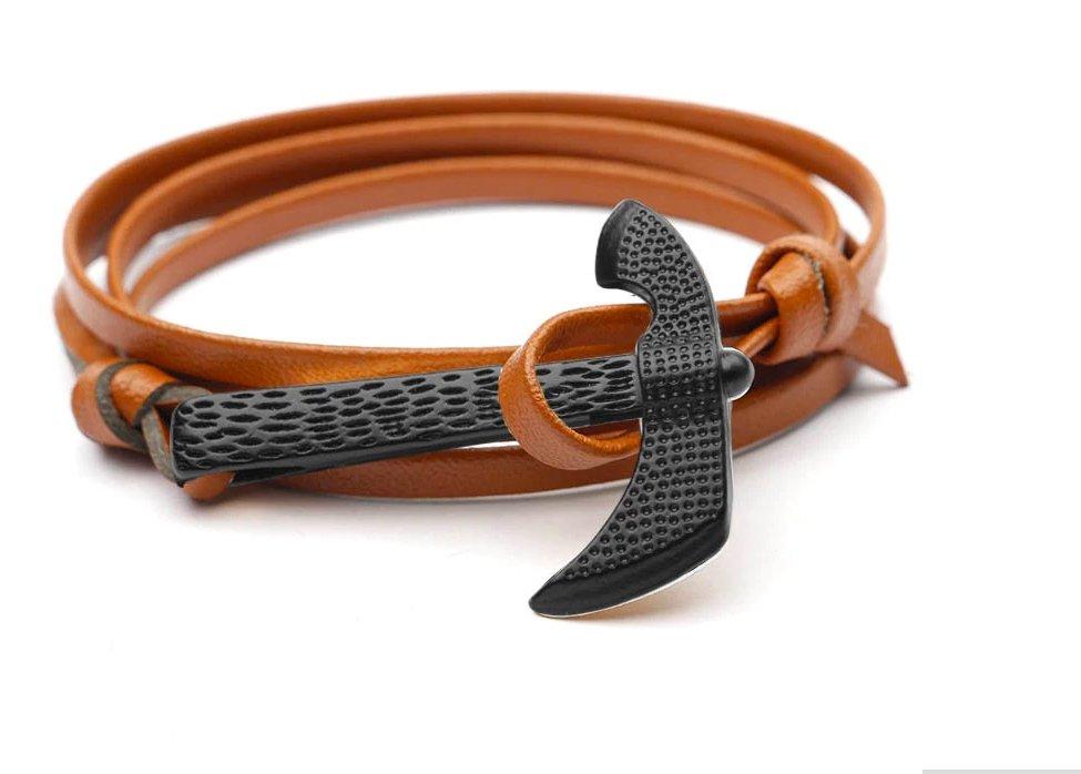 ageofvikings Brown Viking Axe Leather Bracelet