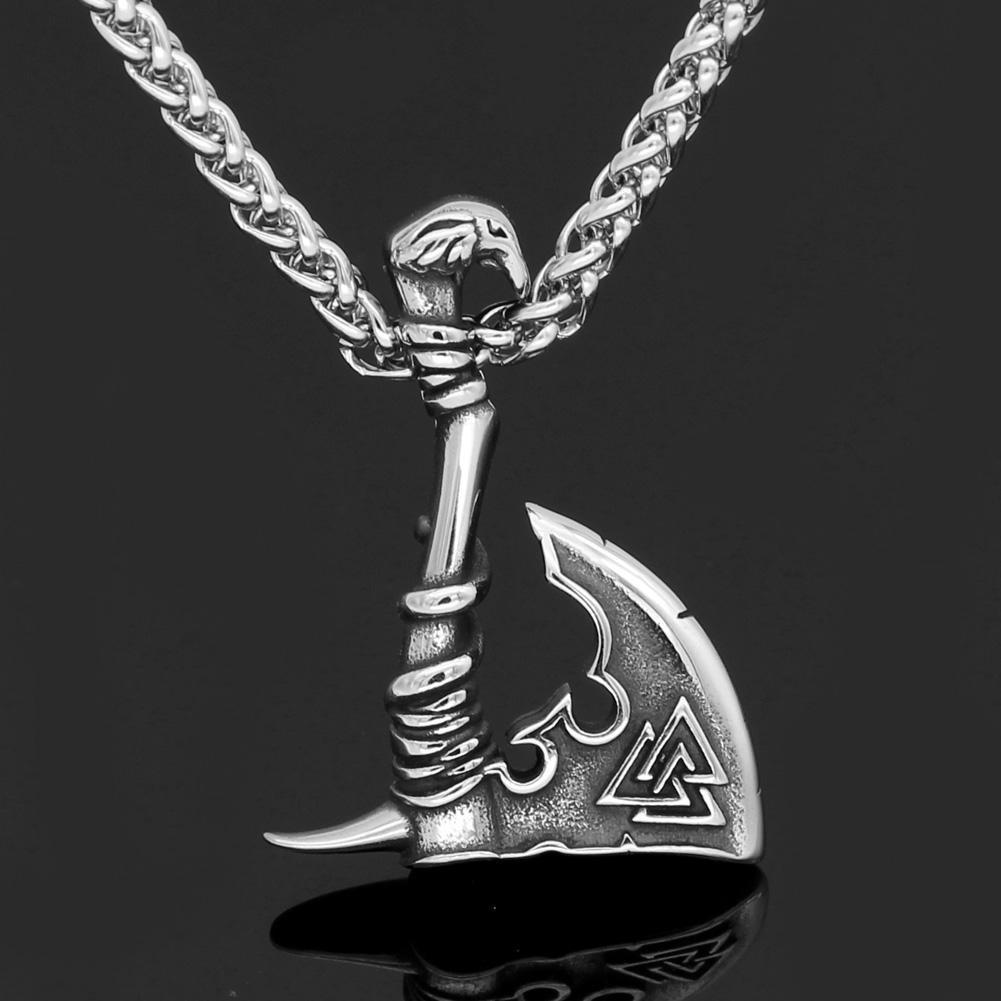 Odins-glory Steel Viking Axe Necklace With Valknut Symbol