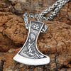Odins-glory Steel Viking Axe Necklace With Wolf And Raven