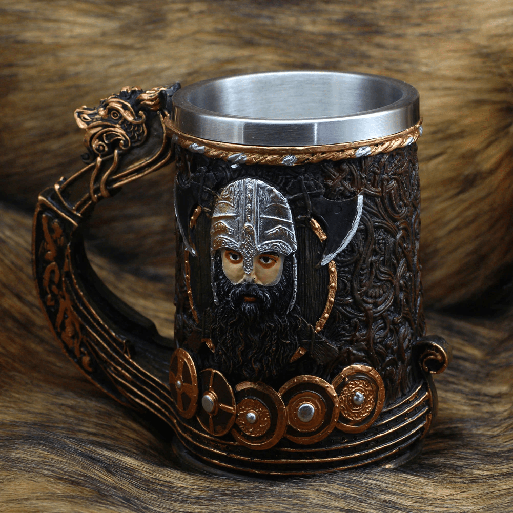 Viking Beer Mug Double Wall Insulated Whiskey Barrel Cup Viking