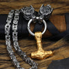 King Chain With Wolves Holding Gold Plated Mjolnir